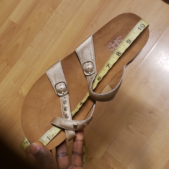 SAS Jett Toe Loop Slide LEATHER Tripad Soft Footbed Comfort Sandal Gold/Tan 10 - Picture 14 of 16